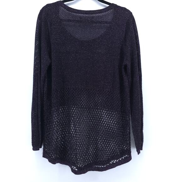 Rock & Republic Sheer Dk Purple Withcy Goth Mesh Knit Metallic Longsleeve Top M - Picture 6 of 9